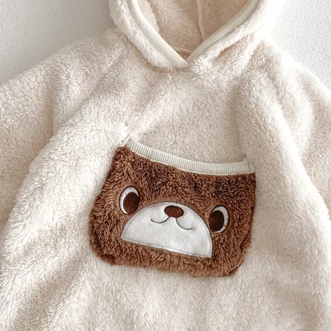 Infant Baby Hooded Warm Romper Cute Bear Design Fleece Winter Long Sleeve Jumpsuit Newborn Boy Girl Outwear Clothing