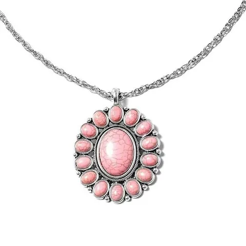 Collana con Pendente a Girasole Vintage Bohemien in Rame Zirconia Pietra di Turchese Sintetica Gioielli da Donna