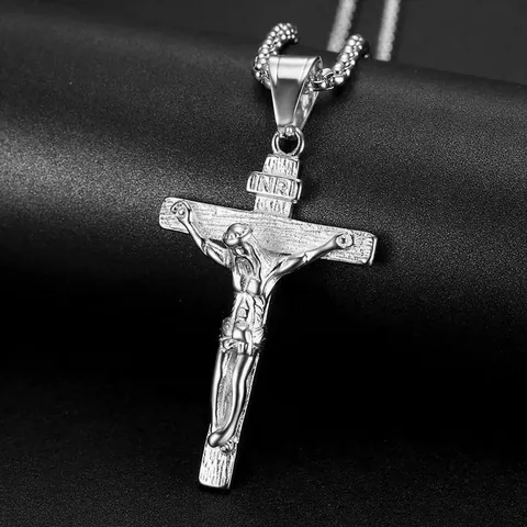 Edelstahl Jesus Kruzifix Kreuz Anhänger Halskette Für Herren Damen Vakuumgalvanisiert Religiöser Schmuck Gold Silber Ton Inri Kreuz Anhänger Ohne Kette Kette Nur