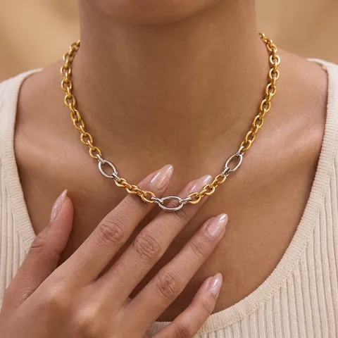 Geometric Stainless Steel Chain Necklace Gold Silver Two Tone 18K Gold Plated Geometric Fashion Jewelry Necklace For Women