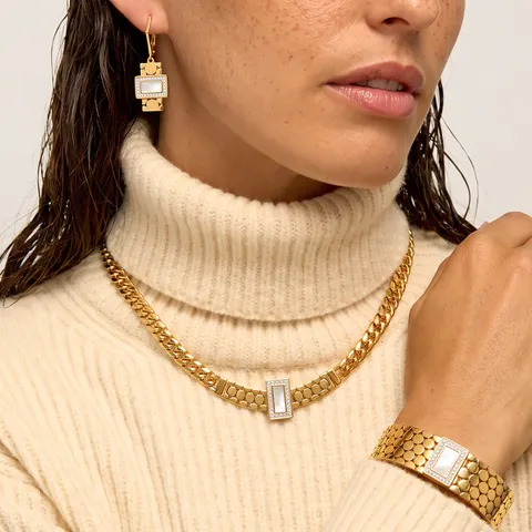 Geometrisches Edelstahl Schmuckset Für Damen 18K Vergoldet Strass Acryl Halskette Armband Ohrringe Luxus Set