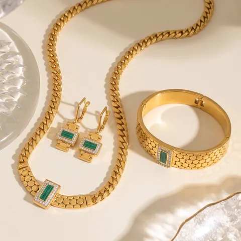 Geometrisches Edelstahl Schmuckset Für Damen 18K Vergoldet Strass Acryl Halskette Armband Ohrringe Luxus Set