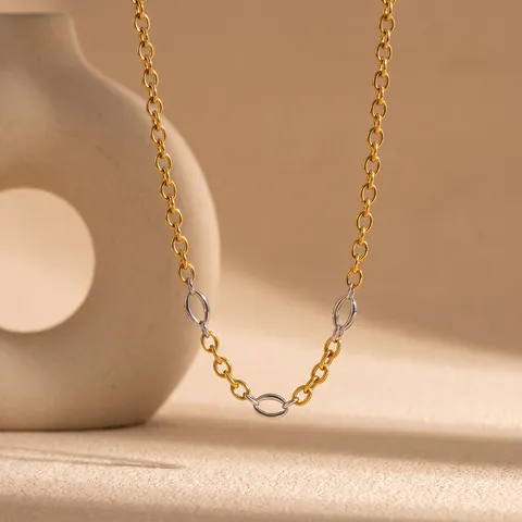 Geometric Stainless Steel Chain Necklace Gold Silver Two Tone 18K Gold Plated Geometric Fashion Jewelry Necklace For Women