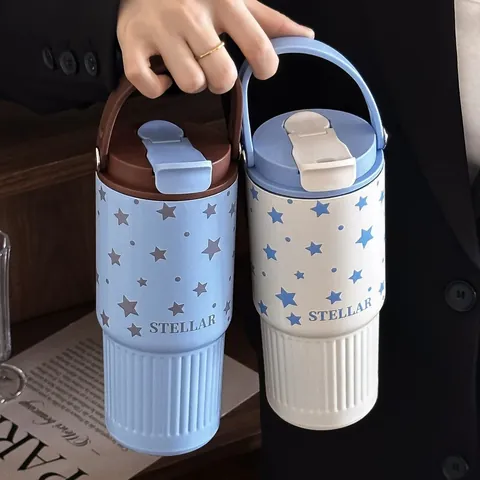Θερμός από Ανοξείδωτο Ατσάλι 316 750ml Με Σχέδιο Αστέρι Λεοπάρ Μονωμένο Μπουκάλι Νερού Με Φορητή Λαβή
