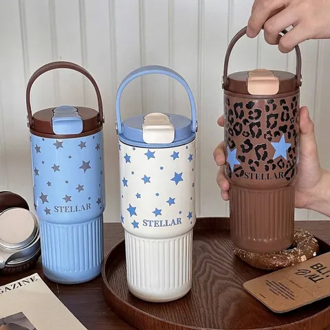 Θερμός από Ανοξείδωτο Ατσάλι 316 750ml Με Σχέδιο Αστέρι Λεοπάρ Μονωμένο Μπουκάλι Νερού Με Φορητή Λαβή