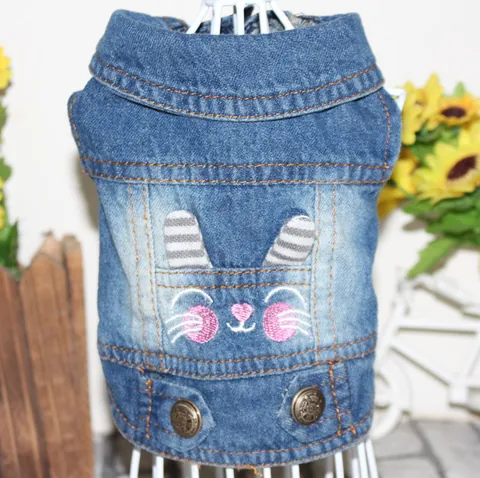 Pet Denim Vest Embroidered Cartoon Rabbit Cat Pattern Dog Cat Clothes For Small Medium Dogs Puppy Kitten Outerwear Clothing