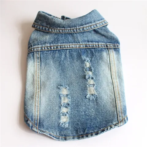 Pet Dog Denim Vest Ripped Distressed Dog Clothes Washed Blue Cowboy Vest Sleeveless Jacket For Small Medium Large Dogs Teddy Bichon