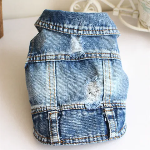 Gilet di Denim per Animali Domestici Strappato Effetto Usurato per Cani Piccoli Gatti Cuccioli Giacca di Denim Senza Maniche Abbigliamento Animali Retro Casual