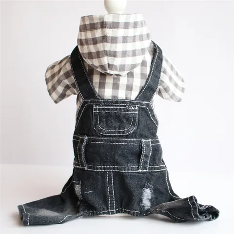 Pet Dog Jumpsuit Plaid Shirt Denim Overalls Small Dogs Clothes Puppy Romper Cat Apparel Four-Legged Outfit Casual Wear
