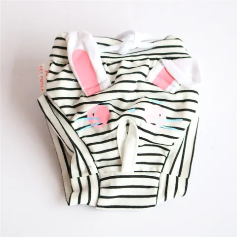 Cute Striped Pet Physiological Pants For Female Dogs Cotton Washable Dog Diapers With Rabbit Ears Sanitary Panties For Small Dogs