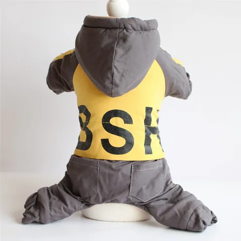 Hundewintermantel Dick Gepolstert 4-Beinig Haustier Jumpsuit Mit Kapuze Warm Fleece Gefüttert Hundeoverall Schneeanzug Für Kleine Hunde