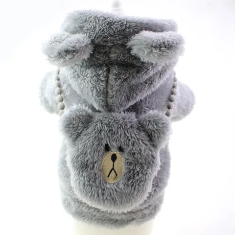 Pet Dog Autumn Winter Thickened Fleece Hoodie Cartoon Bear Embroidered Two-legged Plush Clothes For Small Medium Dogs Teddy