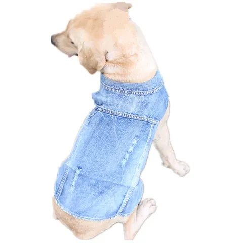 Pet Dog Denim Vest Ripped Distressed Dog Clothes Washed Blue Cowboy Vest Sleeveless Jacket For Small Medium Large Dogs Teddy Bichon