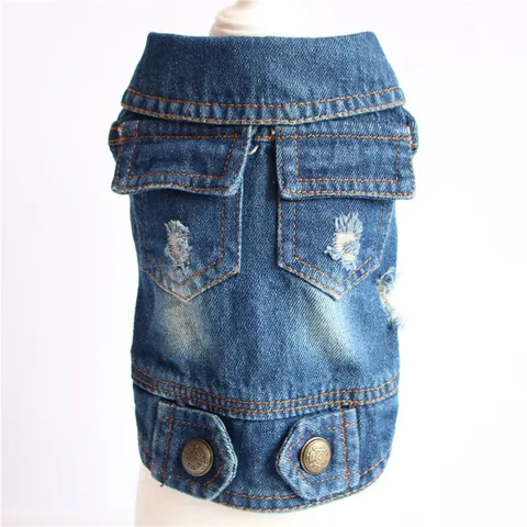Pet Dog Denim Vest Distressed Ripped Jeans Jacket Retro Sleeveless Puppy Clothes With Pockets Small Medium Dogs Fashion Waistcoat