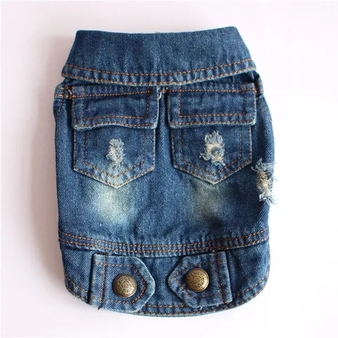 Pet Dog Denim Vest Distressed Ripped Jeans Jacket Retro Sleeveless Puppy Clothes With Pockets Small Medium Dogs Fashion Waistcoat