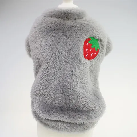 Cute Plush Strawberry Embroidered Pet Vest Autumn Winter Warm Clothes For Small Dogs Teddy Bichon Puppy Outfit Two-Legged Apparel