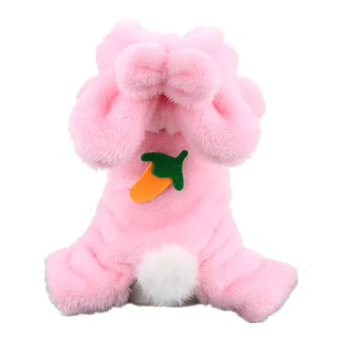 Cartoon Hasenohren Haustier Jumpsuit Verdickt Fleece Hundebekleidung Für Kleine Hunde Katzen Karotten Dekor Rosa Grau Rot Braun
