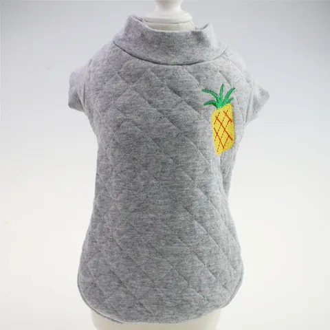 Grey Quilted Pet Dog T-Shirt Small Dog Autumn Winter Clothes Two-Legged Puppy Outfit Warm Fruit Panda Embroidered T-Shirt For Teddy Bichon Pomeranian