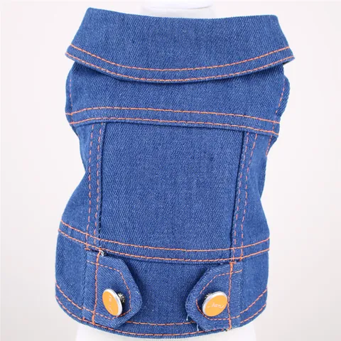 Pet Dog Denim Vest Distressed Ripped Jeans Jacket For Small Dogs Teddy Fashionable Sleeveless Puppy Clothes With Decorative Buttons