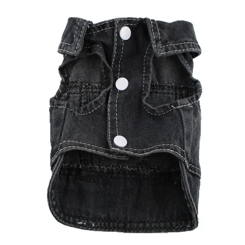 Retro Ripped Pet Dog Denim Vest Washed Black Denim Jacket For Small Dogs Puppy Teddy Sleeveless Autumn Spring Apparel