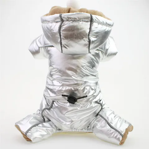 Metallic Reflective Dog Jumpsuit Winter Thickened Cotton Padded Pet Four-Legged Coat Waterproof Windproof Warm Hooded Apparel For Small Medium Dogs