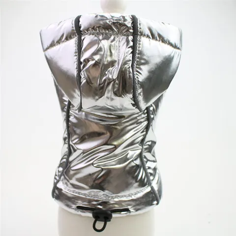 Reflective Metallic Pet Dog Padded Vest Winter Warm Hooded Jacket For Small Medium Dogs Bichon Teddy Clothes Apparel
