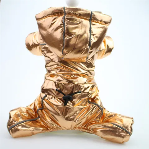 Metallic Reflective Dog Jumpsuit Winter Thickened Cotton Padded Pet Four-Legged Coat Waterproof Windproof Warm Hooded Apparel For Small Medium Dogs