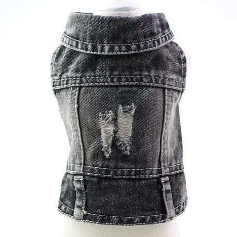 Distressed Denim Dog Vest Ripped Washed Pet Jean Jacket Sleeveless Cool Pet Clothes For Small Dogs Teddy Bichon Autumn