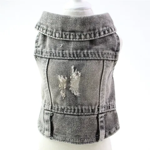 Distressed Denim Dog Vest Ripped Washed Pet Jean Jacket Sleeveless Cool Pet Clothes For Small Dogs Teddy Bichon Autumn