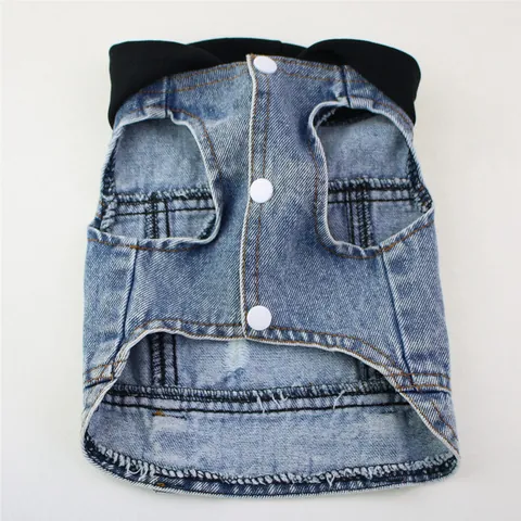Fashionable Pet Denim Vest Distressed Ripped Hooded Dog Clothes Daisy Embroidery Washed Denim Jacket For Small Dogs Teddy Bichon