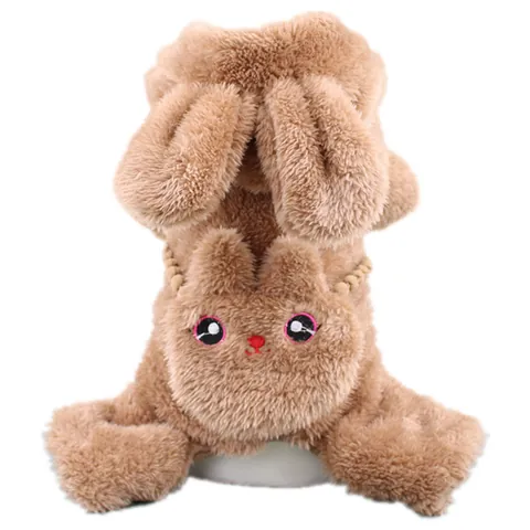 Warm Rabbit Dog Jumpsuit Winter Thickened Plush Pet Clothes Cartoon Bunny Ears Hooded Puppy Pajamas For Teddy Bichon
