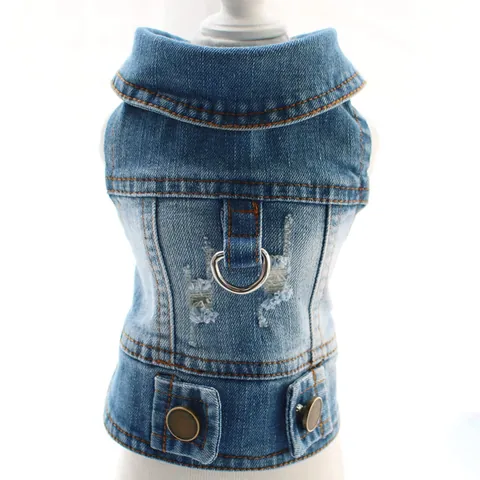 Pet Dog Denim Vest With Traction Buckle Vintage Distressed Washed Blue Jean Jacket For Small Dogs Puppy Apparel