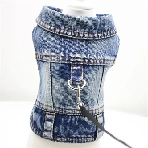Pet Dog Denim Vest Harness Adjustable Water-Washed Denim Jacket Two-Legged Clothes For Small Dogs Cats Puppy Casual Apparel