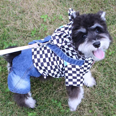 Huisdier Hond Plaid Jumpsuit Gewatteerde Denim Hooded Jumpsuit Warme Winterkleding Voor Kleine Honden Teddy Bichon Huisdier Kleding