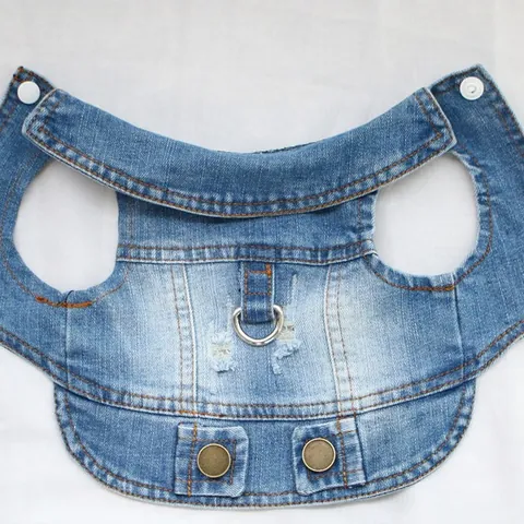 Pet Dog Denim Vest With Traction Buckle Vintage Distressed Washed Blue Jean Jacket For Small Dogs Puppy Apparel