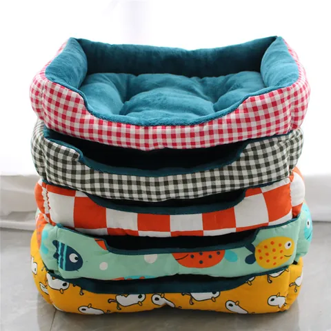 Soft Fleece Plaid Pet Bed For Dogs And Cats Rectangular Warm Dog Crate Mat Winter Pet Sleeping Sofa Washable Pet House