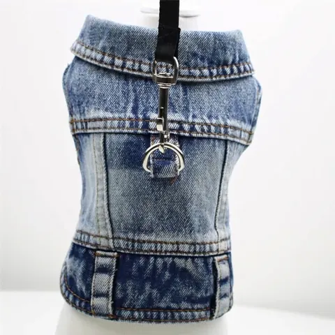 Pet Dog Denim Vest Harness Adjustable Water-Washed Denim Jacket Two-Legged Clothes For Small Dogs Cats Puppy Casual Apparel