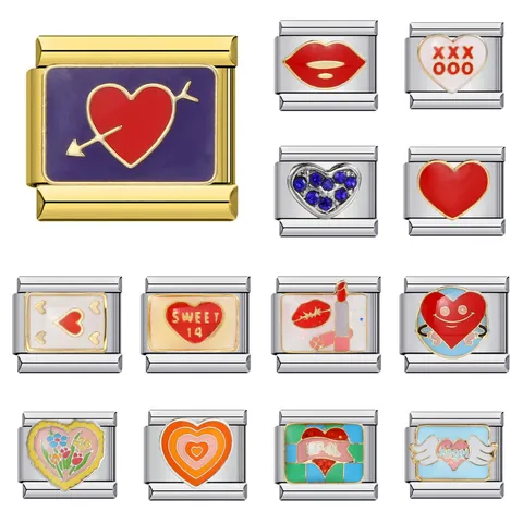 Valentine's Day Italian Modular Charm Links Stainless Steel Enamel Heart Cupid Bow DIY Jewelry For Nomination Bracelet