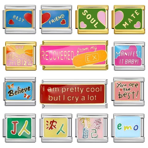 Italian Charm Modular Link Stainless Steel DIY Enamel Letter Heart Pattern Long Version Jewelry Accessories For Women