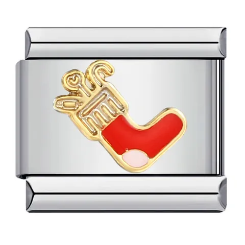 Stainless Steel Gold Plated Christmas DIY Italian Charm Link Module For Bracelet Enamel Santa Claus Snowman Reindeer Pattern Jewelry Making