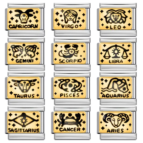 12 Zodiac Italian Charm Link For Bracelet Stainless Steel Gold Plated Enamel DIY Personalized Bracelet Accessories Jewelry Gift
