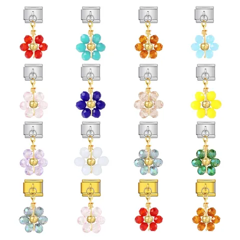 Accessorio per Bracciale Italian Charm Link in Acciaio Inossidabile Ciondolo Fiore con Strass Charm Modulare Fai-da-te per Cinturino