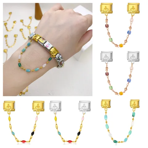Charm de Pulsera Modular Italiana Eslabón de Acero Inoxidable con Cuentas de Esmalte de Colores Accesorio Joyería DIY