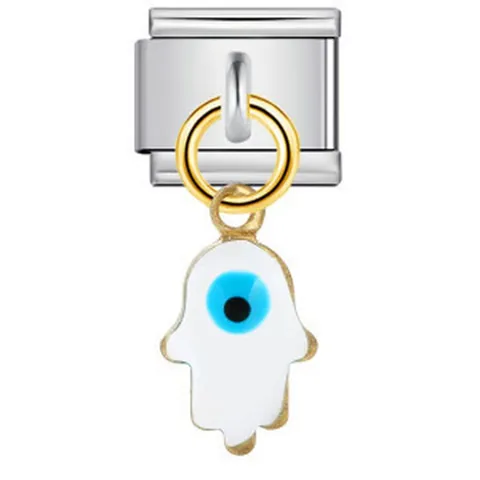 Stainless Steel Hamsa Hand Evil Eye Italian Modular Link Charm For DIY Bracelet Watch Strap Accessory Electroplated Metal Drip Oil Jewelry Pendant