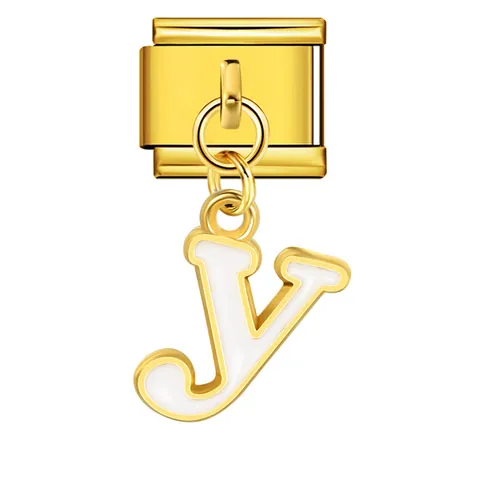 Gold Stainless Steel Italian Charm Link Bracelet Accessories Drip Oil Colorful Alphabet Letter Modular Charm Link For DIY Jewelry