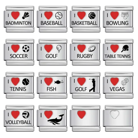 Link Charm Italiano in Acciaio Inossidabile DIY Modulare Elastico Bracciale Accessorio Sport Tema Cuore Gioielli Link