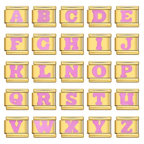 Stainless Steel Gold Plated DIY 26 English Letters Italian Charms For Bracelet Pink Black Alphabet Link Charm Fashion Jewelry Accessories
