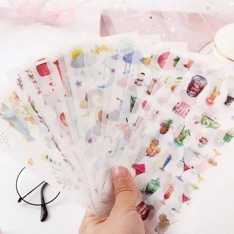 6 Sheets Creative Hand Account Stickers Set Cute Washi Paper DIY Scrapbooking Journal Decoration Stickers for Diary Planner