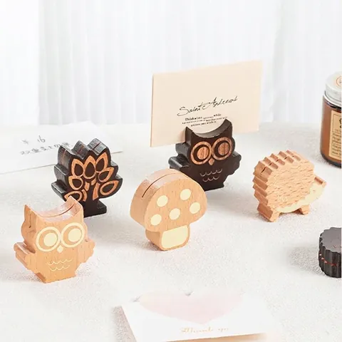 Minimalist Beech Wood Forest Animal Hedgehog Mushroom Owl Tree Memo Clip Photo Holder Desktop Message Stand Office Decor