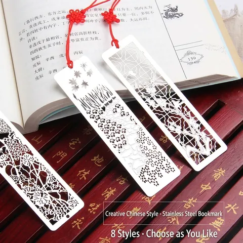 Chinese Style Stainless Steel Hollow Metal Bookmark With Red Tassel Traditional Pattern Rectangular Retro Page Marker For Book Lover Business Souvenir Gift